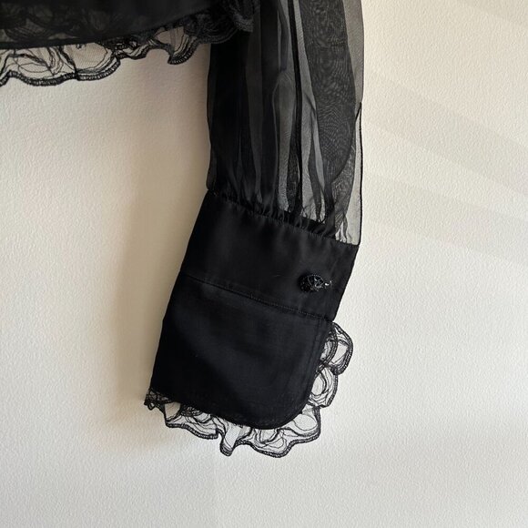 CHANEL BLACK SILK RUFFLE BLOUSE - Picture 12 of 15